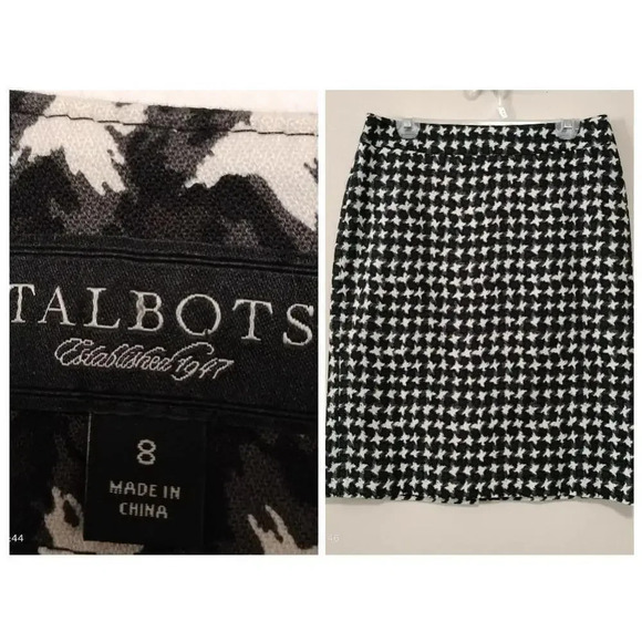 Talbots Size 8 Black Gray Geometric Houndstooth Pattern Lined Zip Closure Skirt - Picture 10 of 10